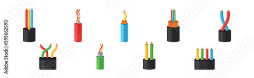 Copper Wire as Electrical Cable for Power Generation or Power Transmission Vector Set