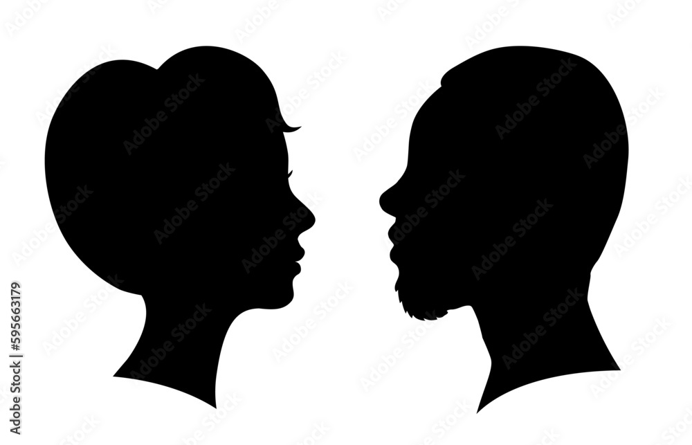 Man and woman face silhouette. Face to face people icons – stock vector