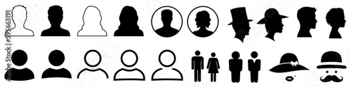 User avatar set icons, button male female sign, profile silhouette symbol, flat person man and woman icon – stock vector