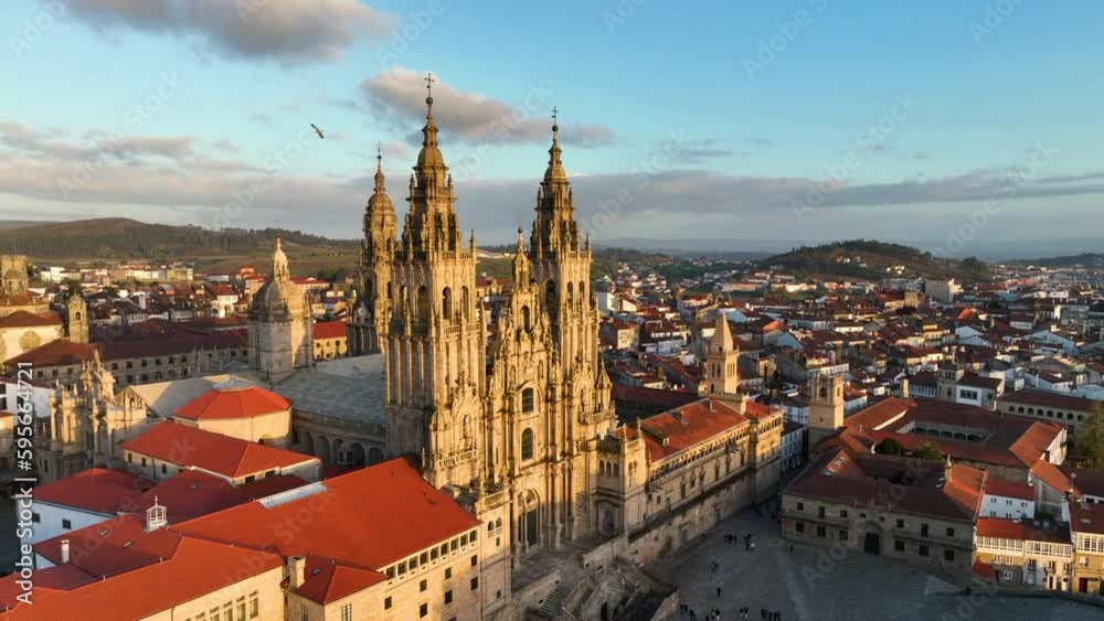 Aerial view of famous Cathedral of Santiago de Compostela. Travel destination in north of Spain Way of St James. Spain Aerial view of famous Cathedral of Santiago de Compostela. Travel destination in north of Spain Way of St James. Spain