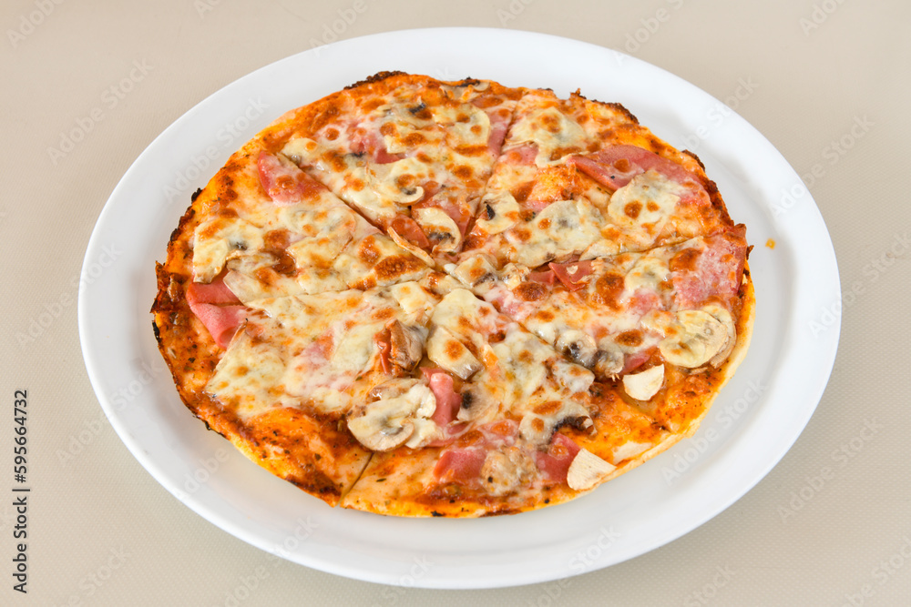 Delicious mixed pizza with rich content. Menu concept of choice and diversity. Karisik pizza Delicious mixed pizza with rich content. Menu concept of choice and diversity. Karisik pizza