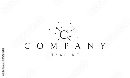 Vector logo on which an abstract image of a solar eclipse in space.