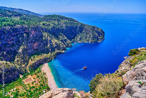 Butterfly valley landscape with blue water in Turkey