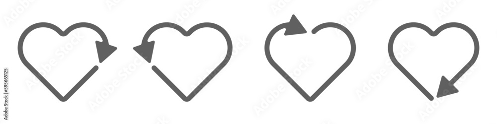 Hearts with arrows vector set. Heart cycle icons vector. Arrows of life on the heart vector. Line of life vector. Hearts with arrows vector set. Heart cycle icons vector. Arrows of life on the heart vector. Line of life vector.