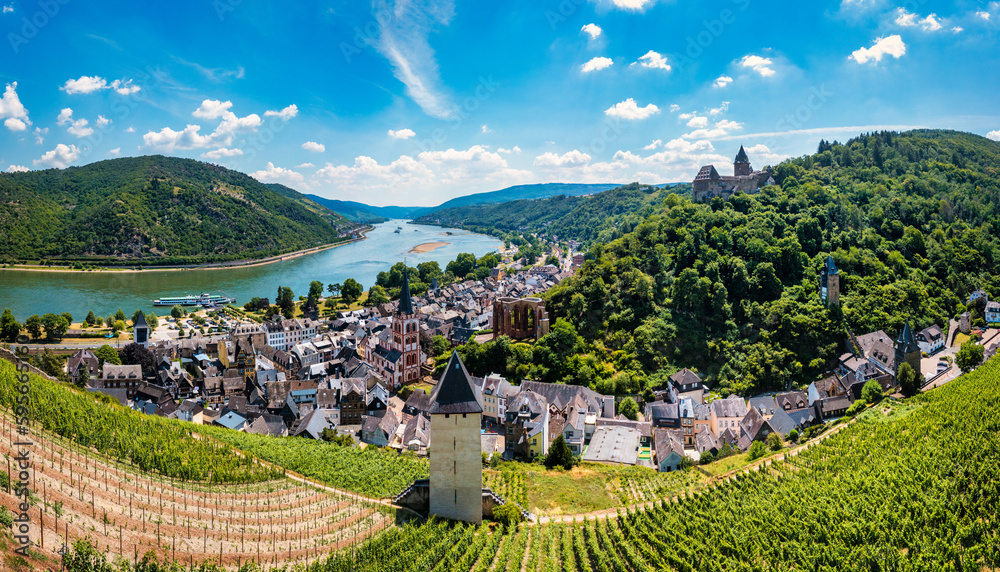 Bacharach panoramic view. Bacharach is a small town in Rhine valley in Rhineland-Palatinate, Germany. Bacharach is a small town in Rhine valley in Rhineland-Palatinate, Germany Bacharach panoramic view. Bacharach is a small town in Rhine valley in Rhineland-Palatinate, Germany. Bacharach is a small town in Rhine valley in Rhineland-Palatinate, Germany