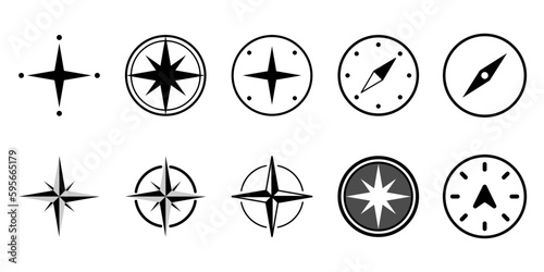 Compass vector set. Signpost of the side of the world vector. Pirate navigation compass collection. Compass direction. World sides icon set. Modern stylish kopas set. photo