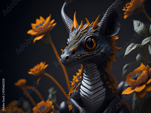 Cute Baby Floral Dragon.Generative AI