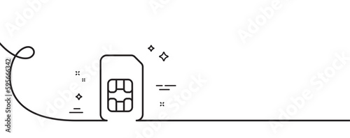 Sim card line icon. Continuous one line with curl. Phone cellular data sign. Mobile accessories symbol. Sim card single outline ribbon. Loop curve pattern. Vector