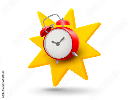 Alarm clock with explosion effect. 3d vector mobile application icon with notification