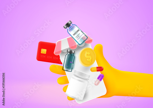 Making purchase in online pharmacy. 3d vector illustration