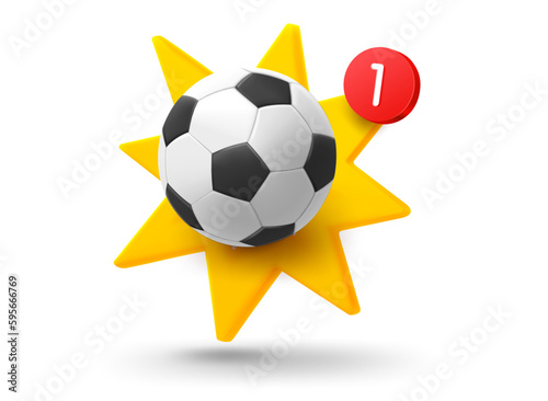 Soccer ball with explosion effect. 3d vector mobile application icon with notification