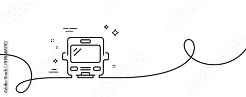 Bus transport line icon. Continuous one line with curl. Transportation sign. Tourism or public vehicle symbol. Bus single outline ribbon. Loop curve pattern. Vector
