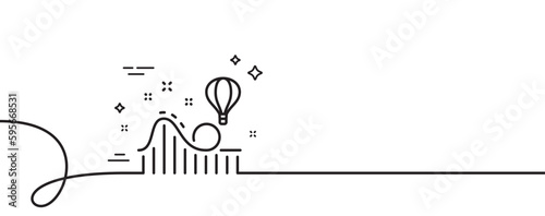 Roller coaster line icon. Continuous one line with curl. Amusement park sign. Carousels symbol. Roller coaster single outline ribbon. Loop curve pattern. Vector