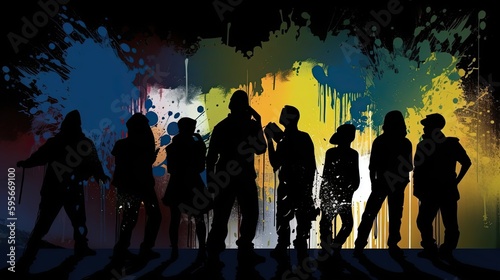 graffiti and silhouette of people, street art of people, AI