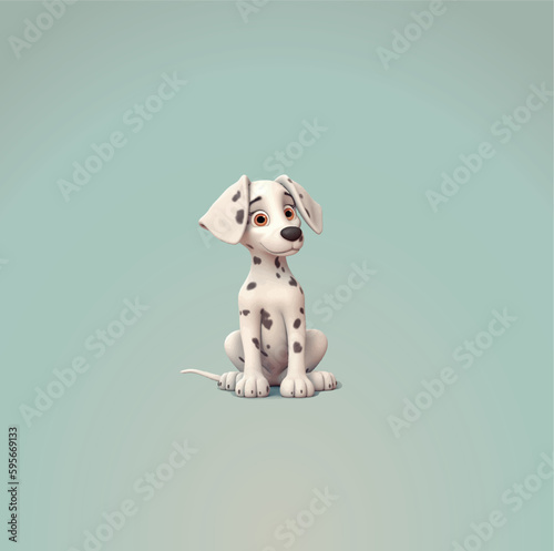 Cartoon cute dog with black spots. Vector illustration