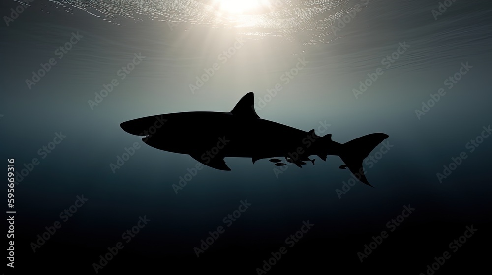 Shark silhouette underwater, under the sea sharks, AI Shark silhouette underwater, under the sea sharks, AI