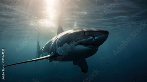 Great white shark underwater  shark in the ocean  AI