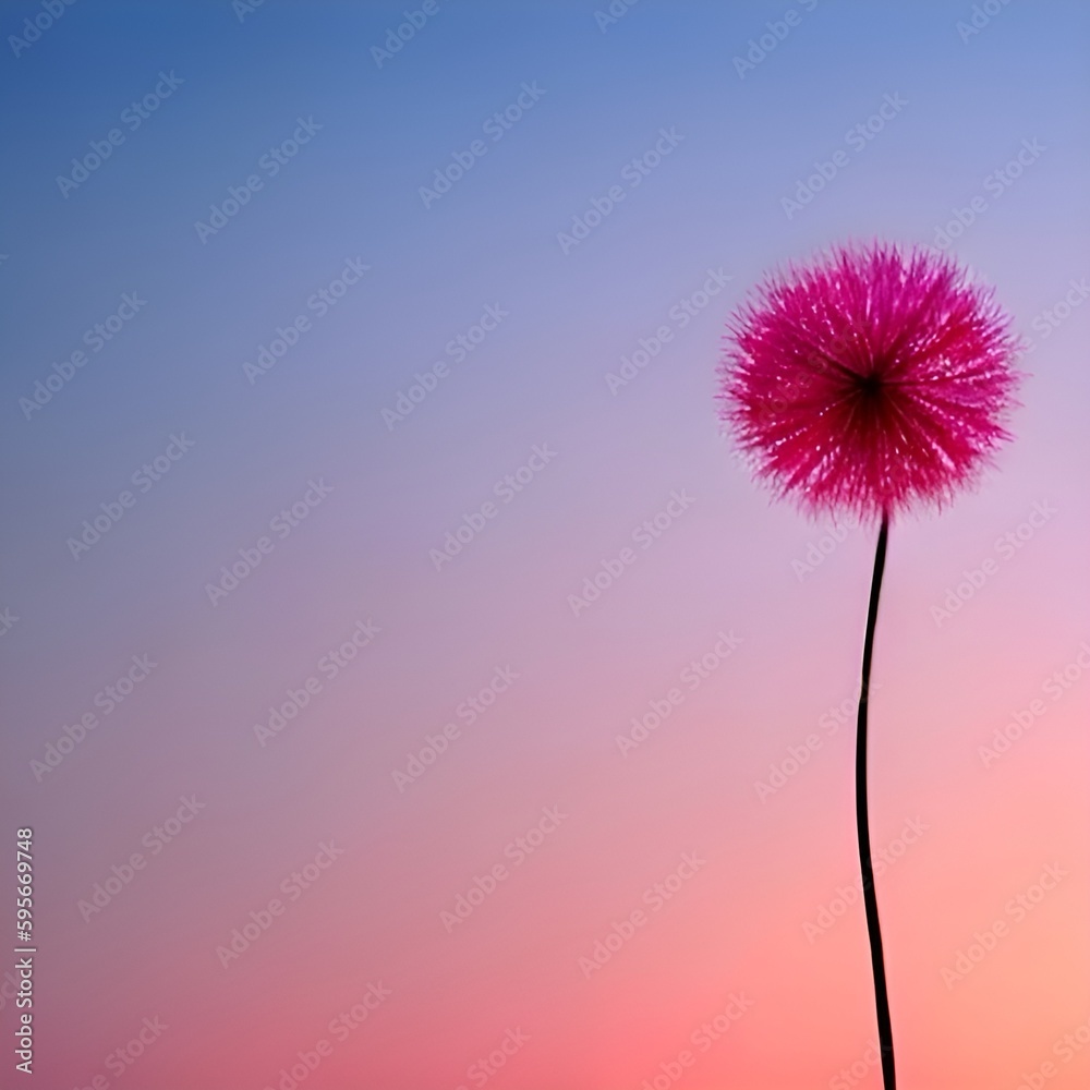 Dandelion close-up silhouette against sunset sky, meditative calm peaceful zen background