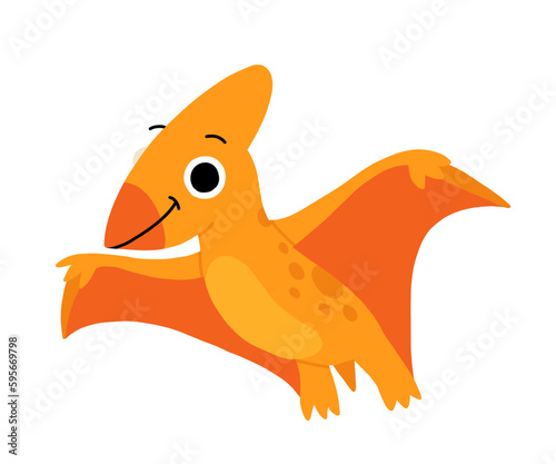 Hand drawn cartoon pterodactyl. Cute dino