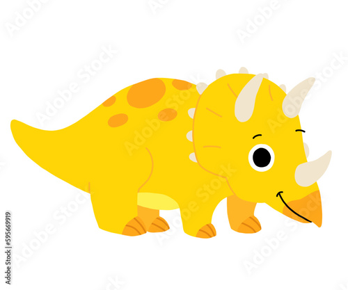 Hand drawn cartoon triceratops. Cute dino