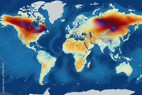 World map with weather forecast app. Weather prediction data on monitor screen. Concept of meteorology. Created with Generative AI