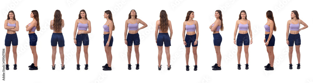various poses of same girl teen standing on white background various poses of same girl teen standing on white background