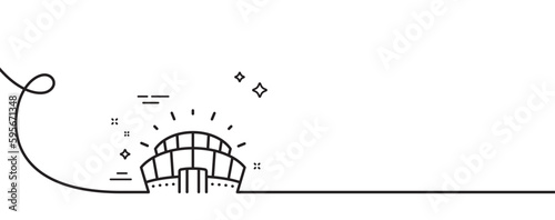 Sports stadium line icon. Continuous one line with curl. Arena sign. Sport complex symbol. Sports stadium single outline ribbon. Loop curve pattern. Vector