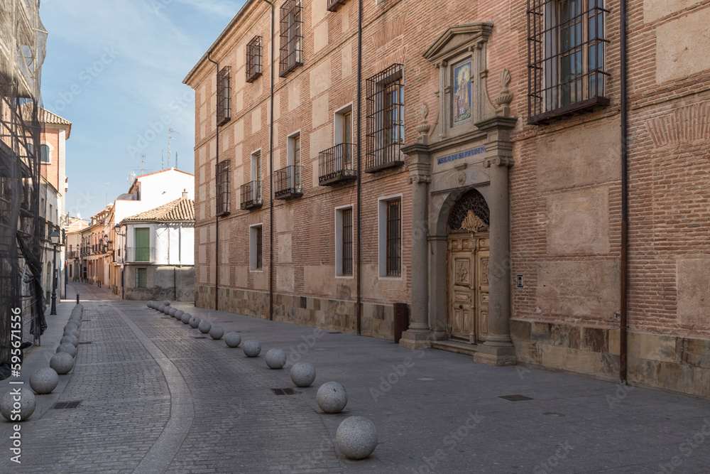 Facade of the old San Prudencio nursing home, in Talavera de la Reina, Toledo, Spain