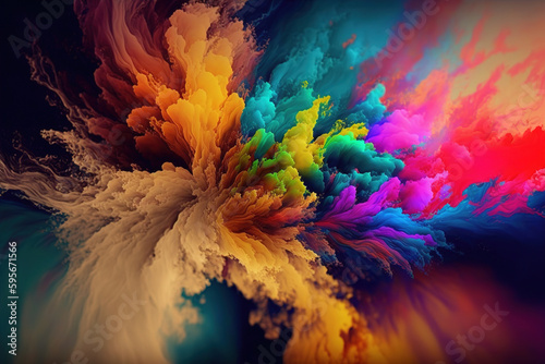 Dust color powder exploding on black background abstract art . Admirable Generative AI image .