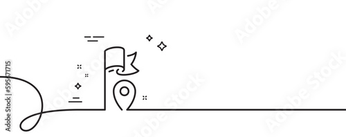 Flag location line icon. Continuous one line with curl. Goal success sign. Leadership symbol. Flag single outline ribbon. Loop curve pattern. Vector