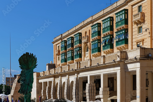 Multicolored gallarija maltija, typical balcony in malte