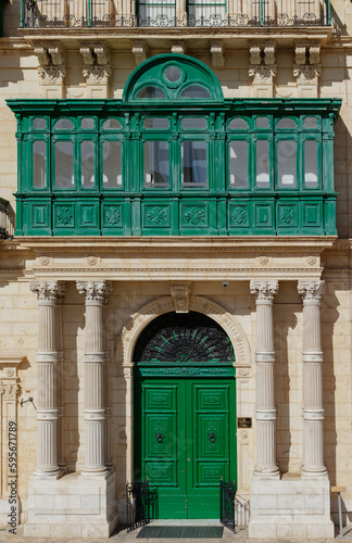 Multicolored gallarija maltija, typical balcony in malte