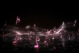 Energetic Pink Music Notes on Dark Background, Generative AI