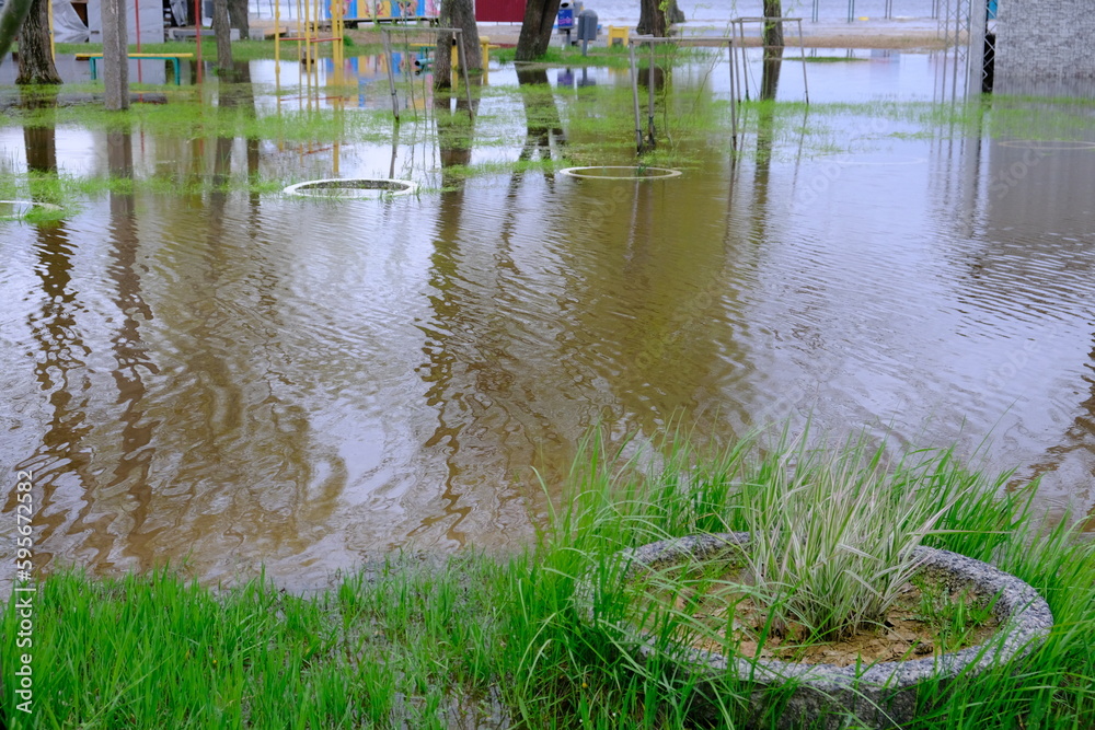 flooding of a city in Ukraine, a rise in the level in rivers