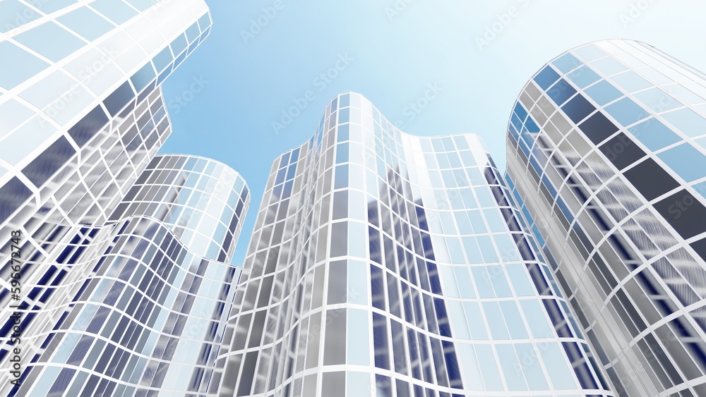 Architecture background facade of modern skyscrapers made of glass and metal 3d render Architecture background facade of modern skyscrapers made of glass and metal 3d render