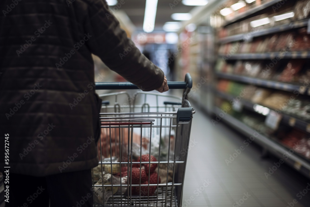 A Shopper Pushes a Trolley along a Supermarket  Generative AI