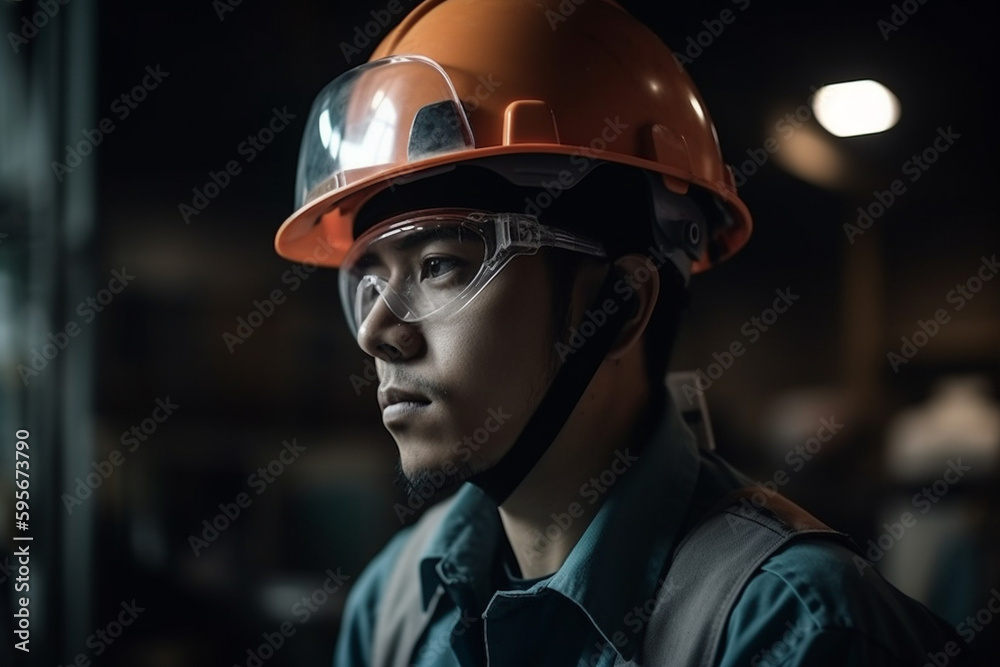 professional technician engineer with safety helmet hard hat working in industrial manufacturing factory, men at work to checking equipment of machinery production technology. Generative AI professional technician engineer with safety helmet hard hat working in industrial manufacturing factory, men at work to checking equipment of machinery production technology. Generative AI