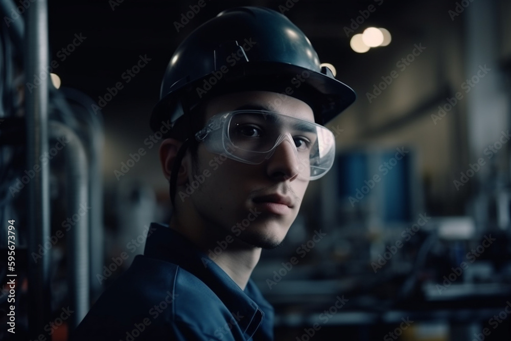 professional technician engineer with safety helmet hard hat working in industrial manufacturing factory, men at work to checking equipment of machinery production technology. Generative AI professional technician engineer with safety helmet hard hat working in industrial manufacturing factory, men at work to checking equipment of machinery production technology. Generative AI