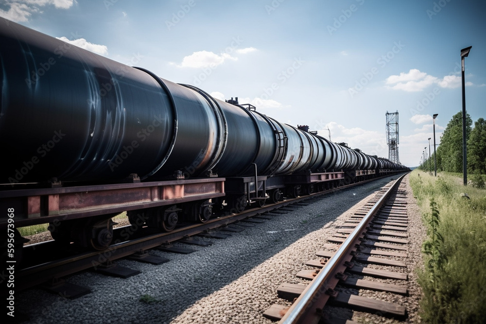 Naklejka premium Energy sector hydrogen pipelines on train. Generative AI