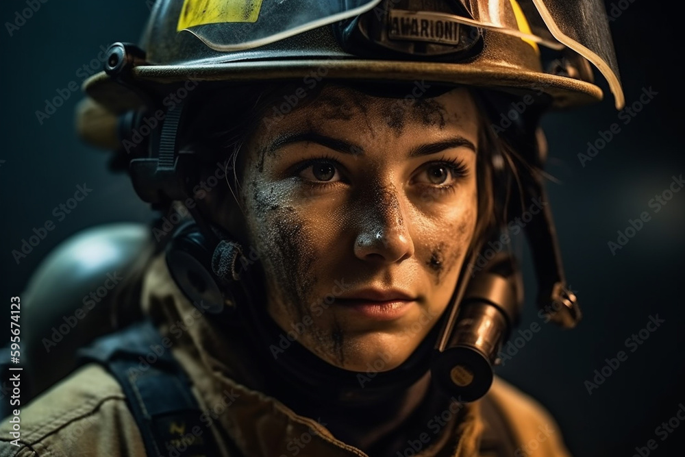 Female firefighter isolated in full bunker gear . Generative AI Female firefighter isolated in full bunker gear . Generative AI