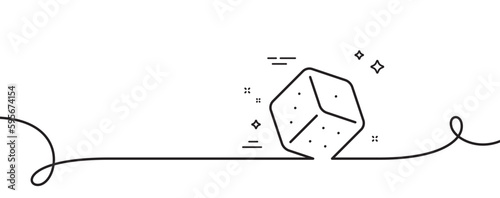 Dice line icon. Continuous one line with curl. Board game cube sign. Casino gambling symbol. Dice single outline ribbon. Loop curve pattern. Vector