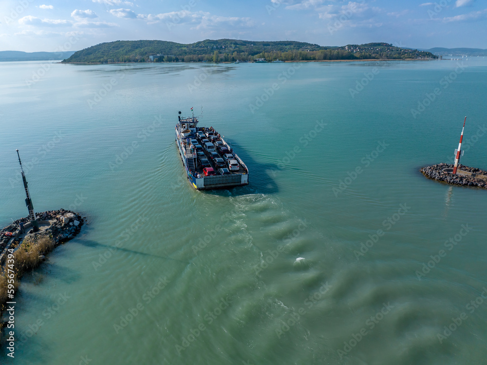 Foto Wall Mural - Ferry between Szántód and Tihany on Lake Balaton, Hungary  - Posters - Sticker - Wall Picture