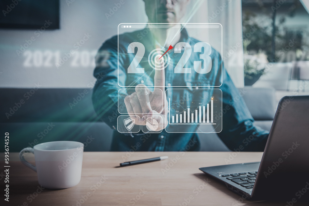 © Johannes - Business growing in 2023. Businessman hand typing notebook (Laptop) with virtual increasing technical graph and up arrow for trader analysis. Stock, Cryptocurrency chart trader, trading, investment. © Johannes - Business growing in 2023. Businessman hand typing notebook (Laptop) with virtual increasing technical graph and up arrow for trader analysis. Stock, Cryptocurrency chart trader, trading, investment.