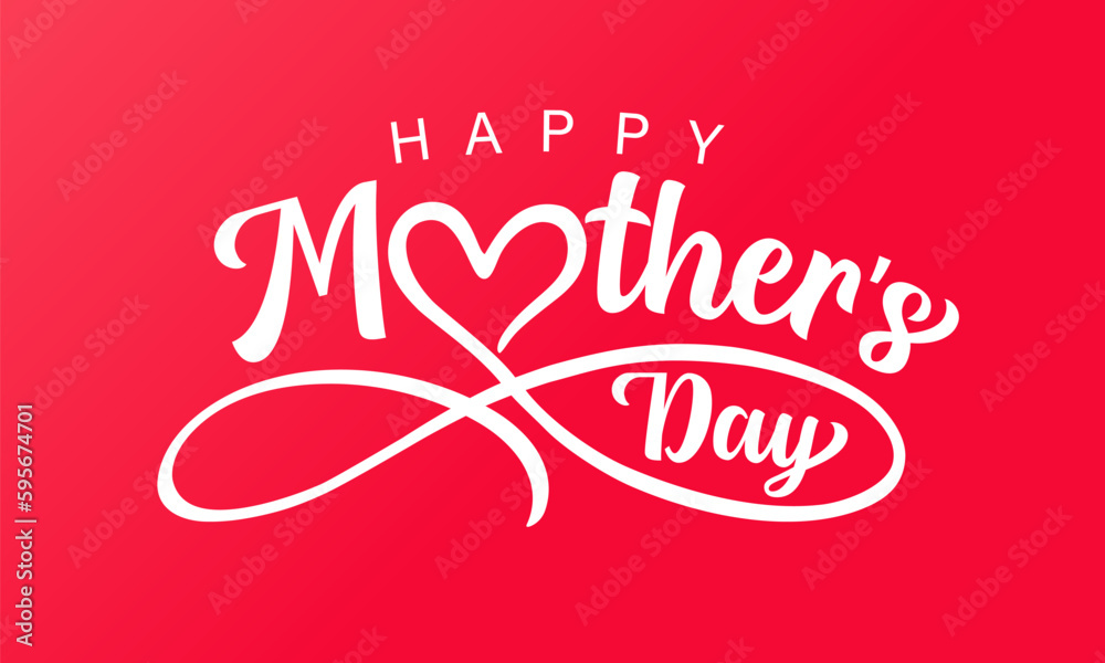 Happy Mothers Day pink banner with love heart infinity. Mother's Day concept with lettering and infinity divider for banner or t-shirt design. Vector illustration - obrazy, fototapety, plakaty 