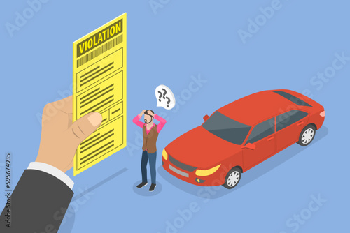 3D Isometric Flat Vector Conceptual Illustration of Violation Ticket, Penalty Points for Diver