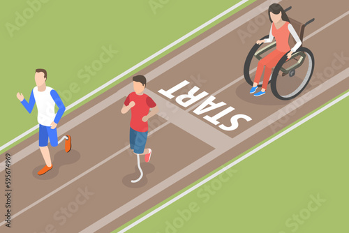 3D Isometric Flat Vector Conceptual Illustration of Disabled Athletes  Inclusive Sports and Activities