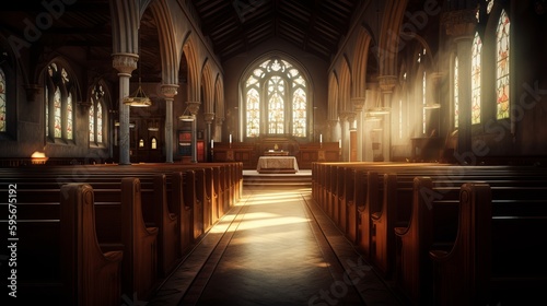 Church interior classic empty interior. AI generated © ArtStage