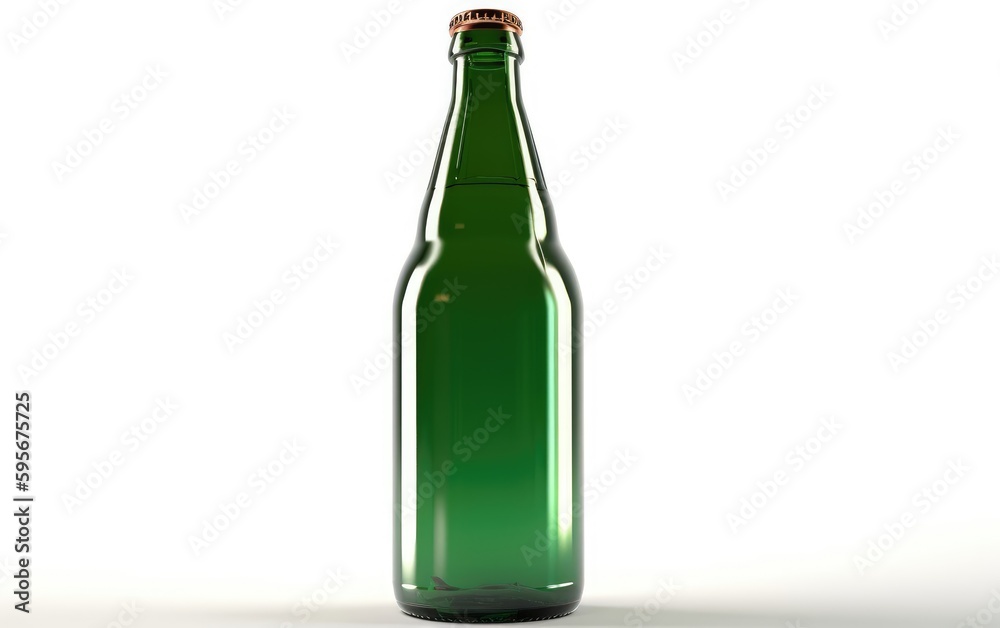 Green bottle of beer with a gold cap isolated on a white background alcohol beer mockup Generative AI Green bottle of beer with a gold cap isolated on a white background alcohol beer mockup Generative AI
