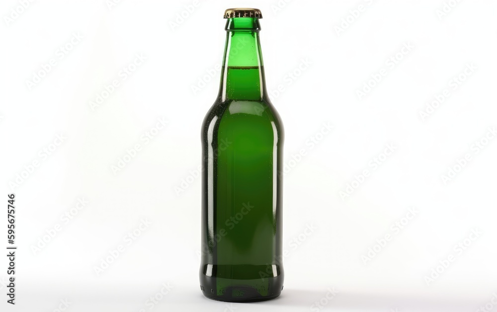 Green bottle of beer with a gold cap isolated on a white background alcohol beer mockup Generative AI Green bottle of beer with a gold cap isolated on a white background alcohol beer mockup Generative AI