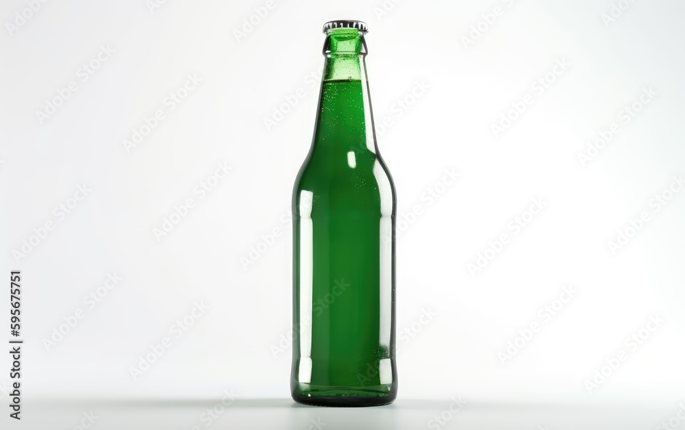 Green bottle of beer with a gold cap isolated on a white background alcohol beer mockup Generative AI Green bottle of beer with a gold cap isolated on a white background alcohol beer mockup Generative AI